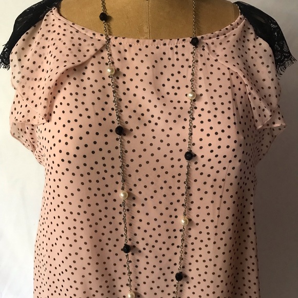 NWOT Lu & Lu Pink Polka Dot Cocktail Dress with Lace detail - Size S - Picture 2 of 7